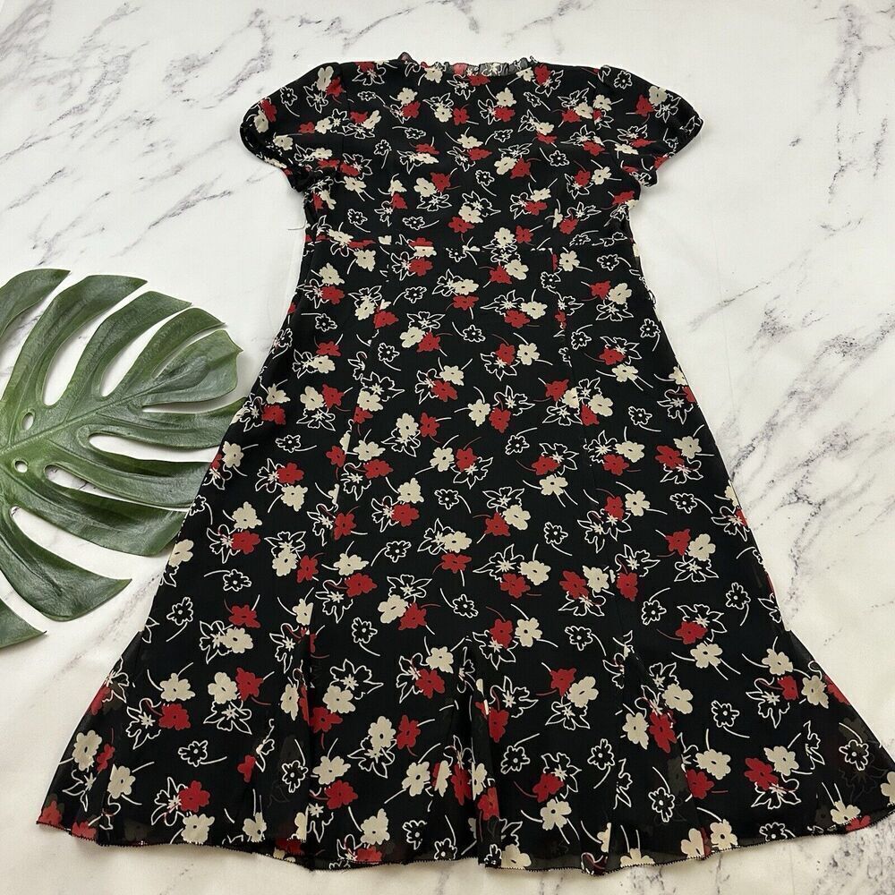 Loft Womens Vintage Y2k Slip Dress Size 6 Black Red Floral Ruffle Trim Flutter - Picture 7 of 10